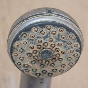 Hard water buildup on a showerhead