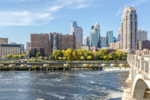 Beautiful Downtown Minneapolis MN, overlooking Mississippi River